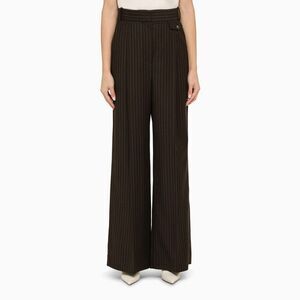 The Mannei Women's Brown Wool Pinstripe Trousers